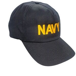 Vintage 80s NAVY Military Hat Made in USA‎ Blue Gold Embroidered Cap OSFA